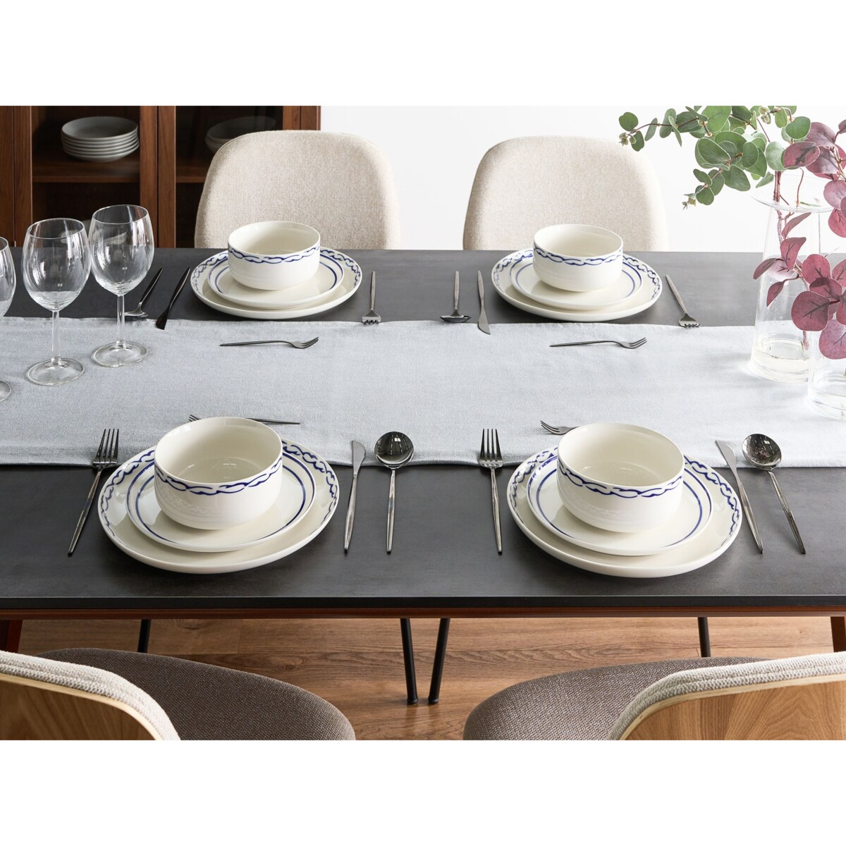 Zastawa stołowa 12-częściowa AMCHUR Porcelana Biały/ niebieski
