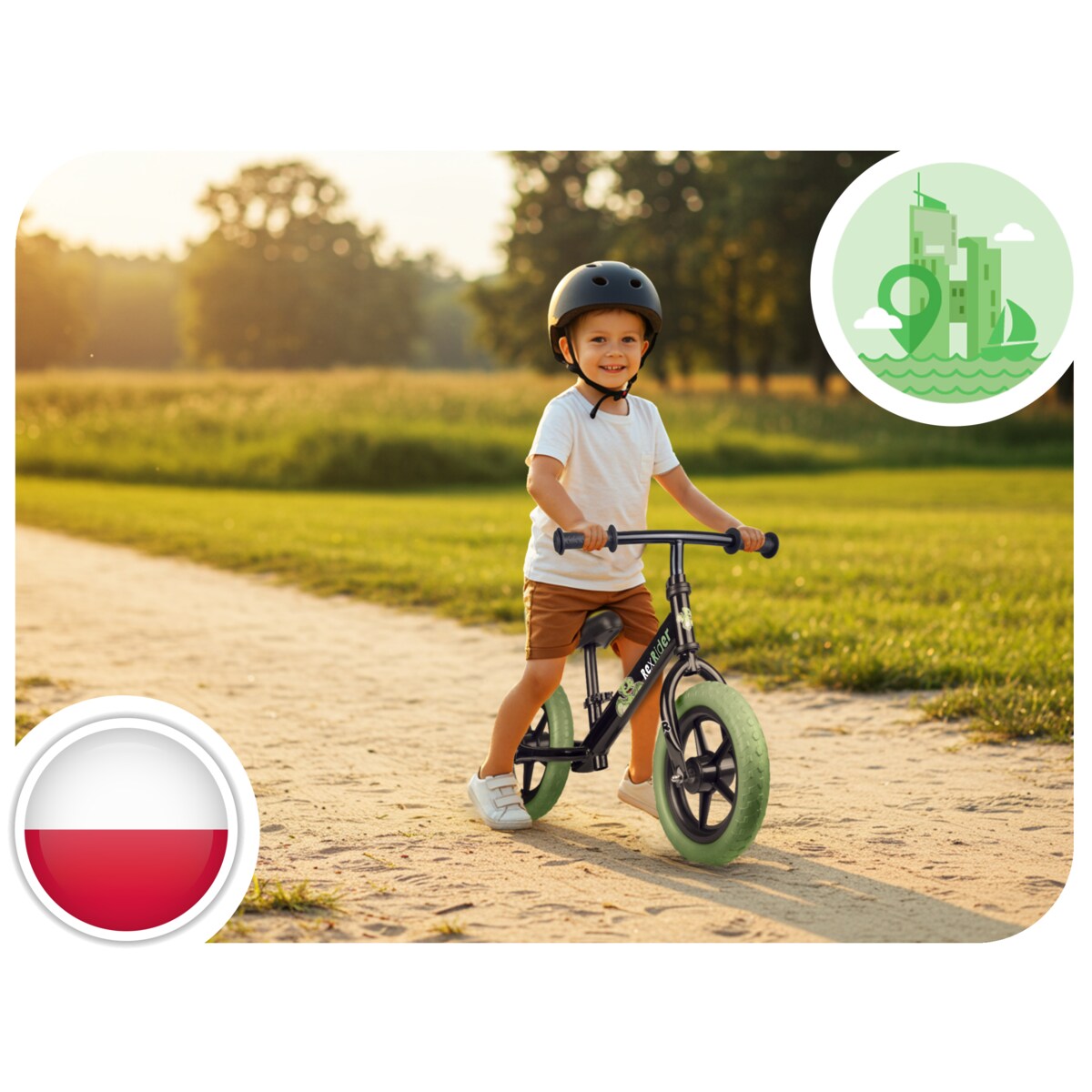 Rowerek biegowy dla dzieci jeździk lekki stabilny Ricokids czarno-zielony