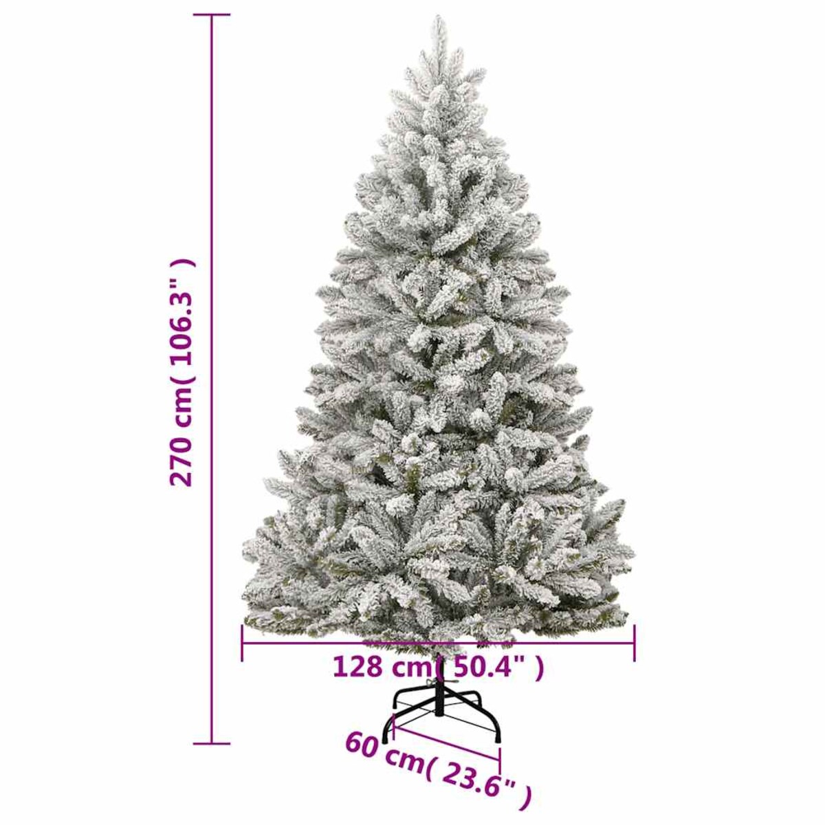 vidaXL Sztuczna choinka na zawiasach, 300 lampek LED i bombki, 270 cm