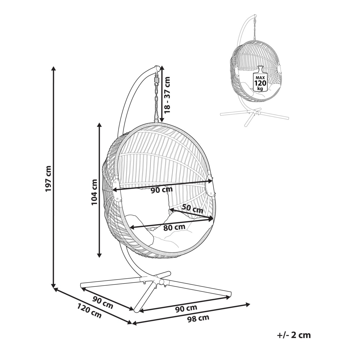 Fotel wiszący ze stojakiem ACRI Technorattan Beżowy