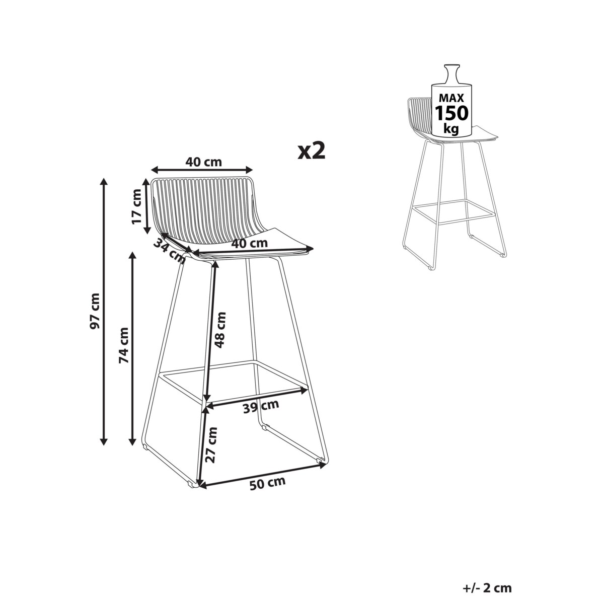 Zestaw 2 krzeseł barowych FREDONIA Metal Srebrny