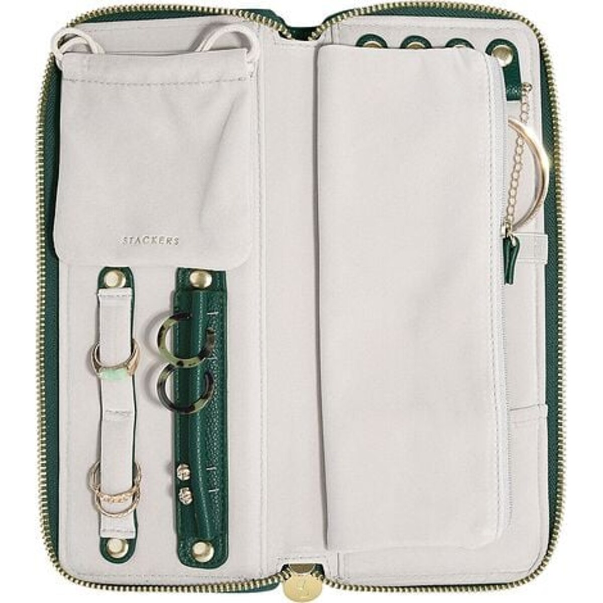 Pudełko podróżne na biżuterię z miejscem na pierścionki Stackers leśna zieleń