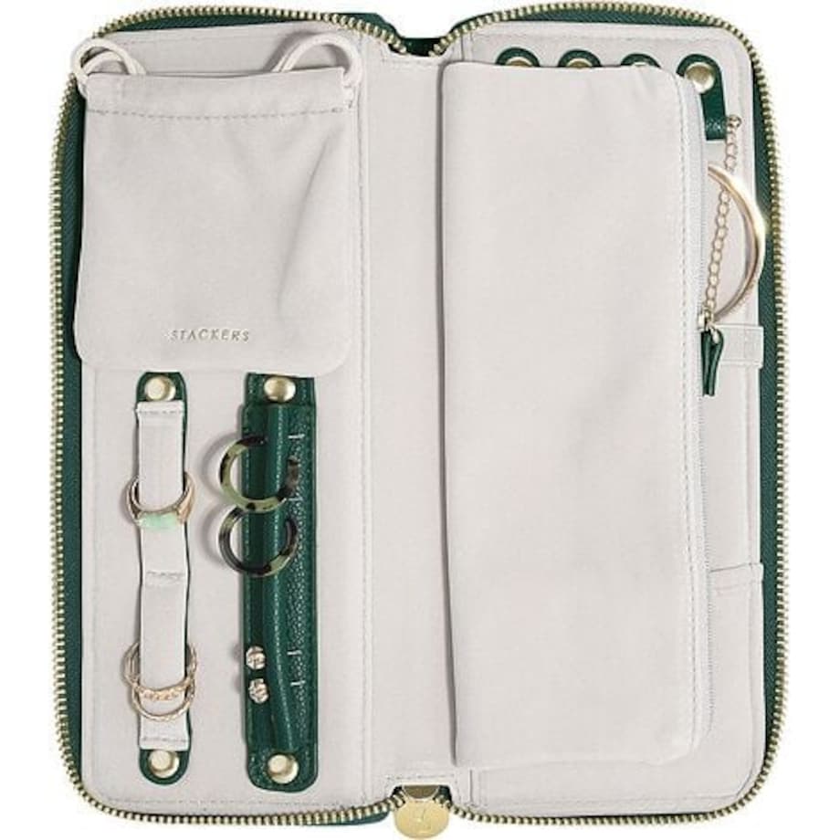 Pudełko podróżne na biżuterię z miejscem na pierścionki Stackers leśna zieleń