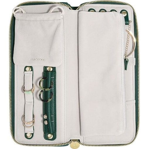 Pudełko podróżne na biżuterię z miejscem na pierścionki Stackers leśna zieleń