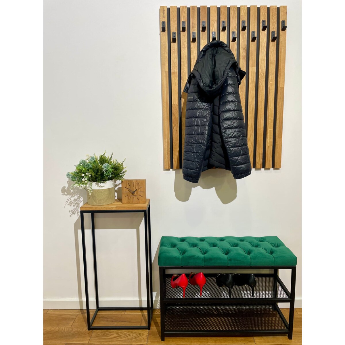 Szafka na buty loftowa siedzisko butelkowa zieleń 80cm