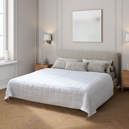 Narzuta pikowana w kratę 260x210 pastelowy niebieski