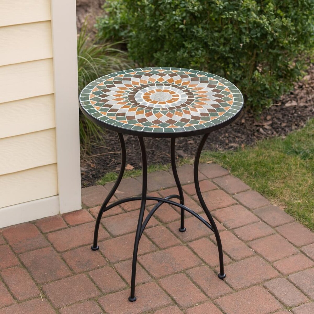 Stolik kawowy z mozaicą, 60 x 72 cm, ogrodowy, zielony