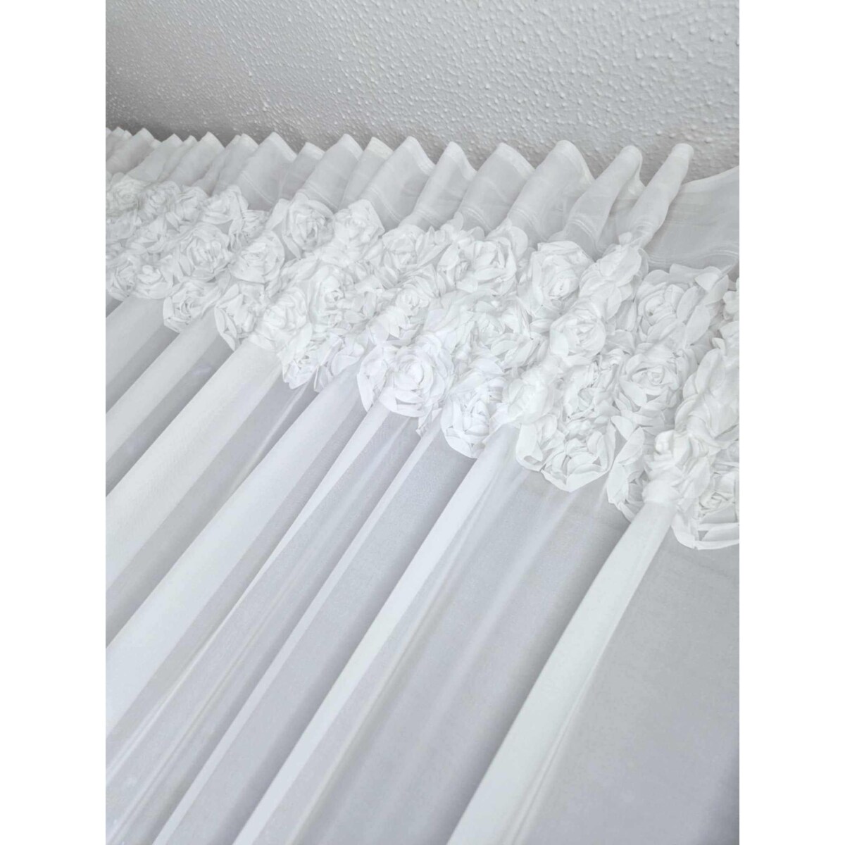firana "rosalia" top róże 3d wyszywane biały | 400x140 taśma