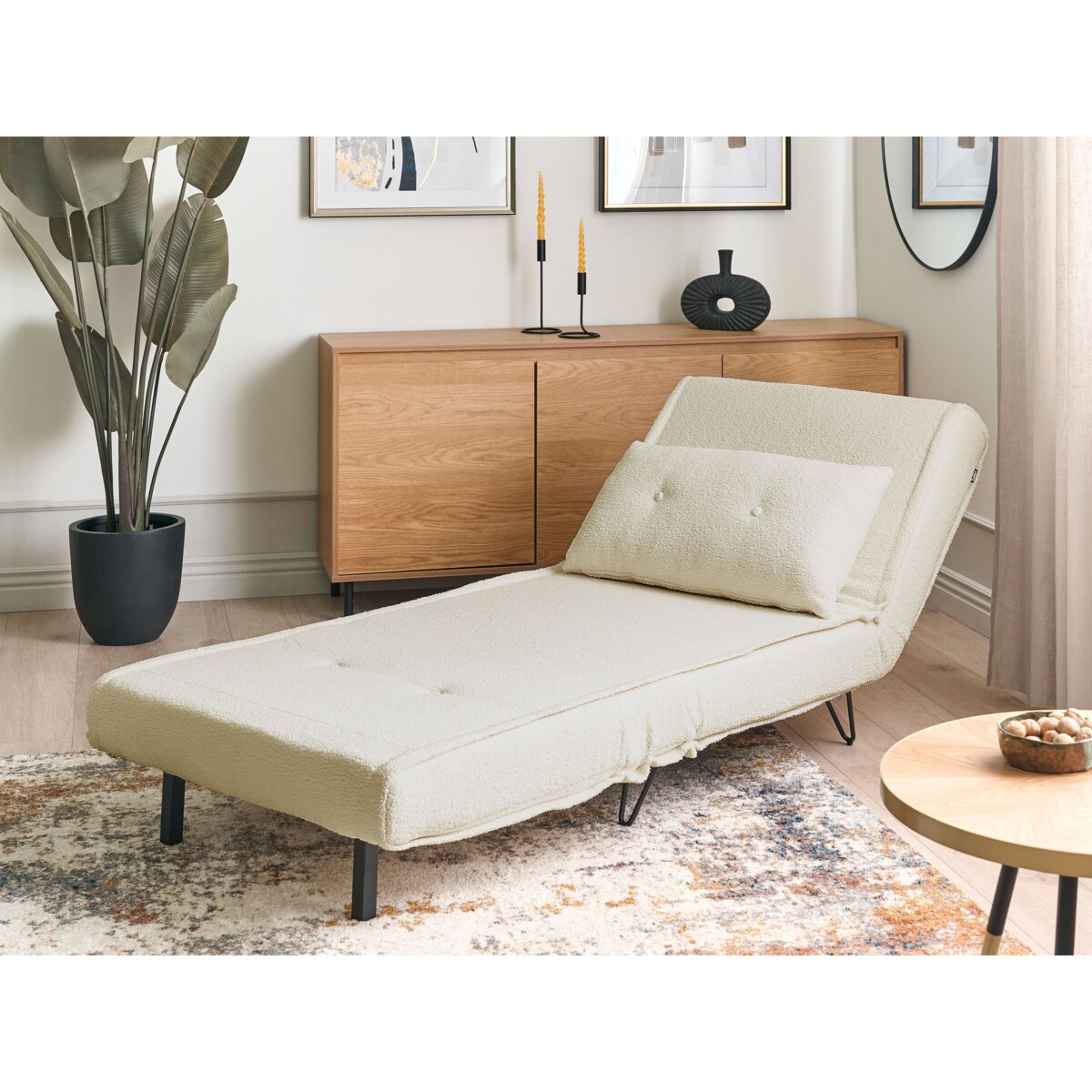 Sofa rozkładana jednoosobowa VESTFOLD Boucle Złamana biel