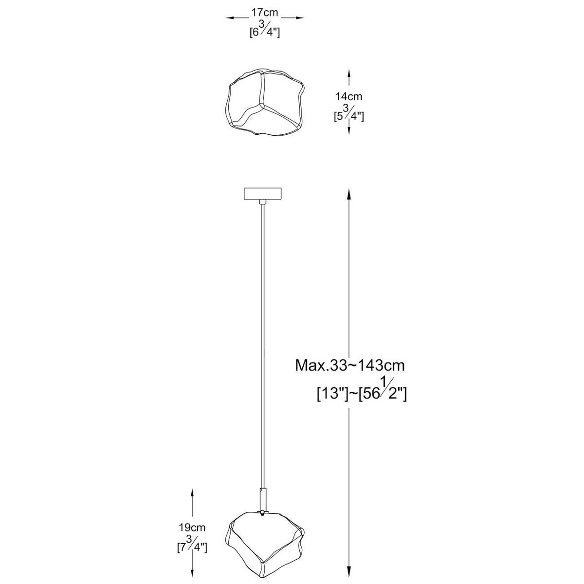LAMPA wisząca ROCK P0488-01F-U8AC Zumaline szklana OPRAWA nieregularny ZWIS modernistyczny złoty przezroczysty