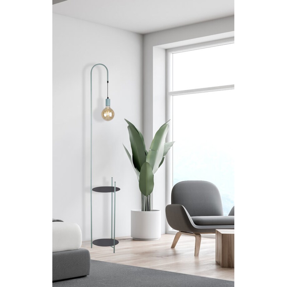 Lampa podłogowa Walk z półkami do salonu czarna zielona