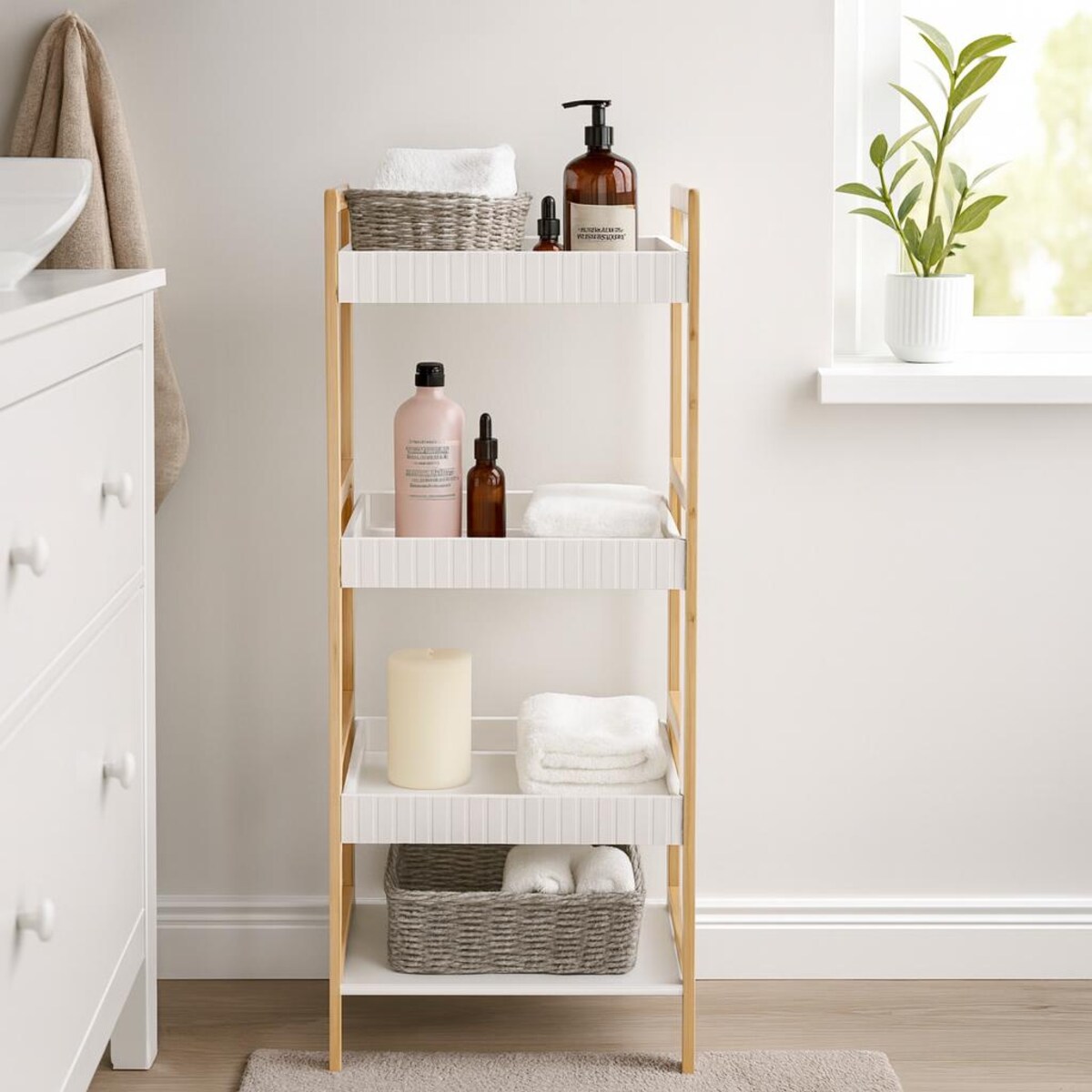 Słupek łazienkowy FORMA, bambusowy stelaż, 36 x 33 x 110 cm