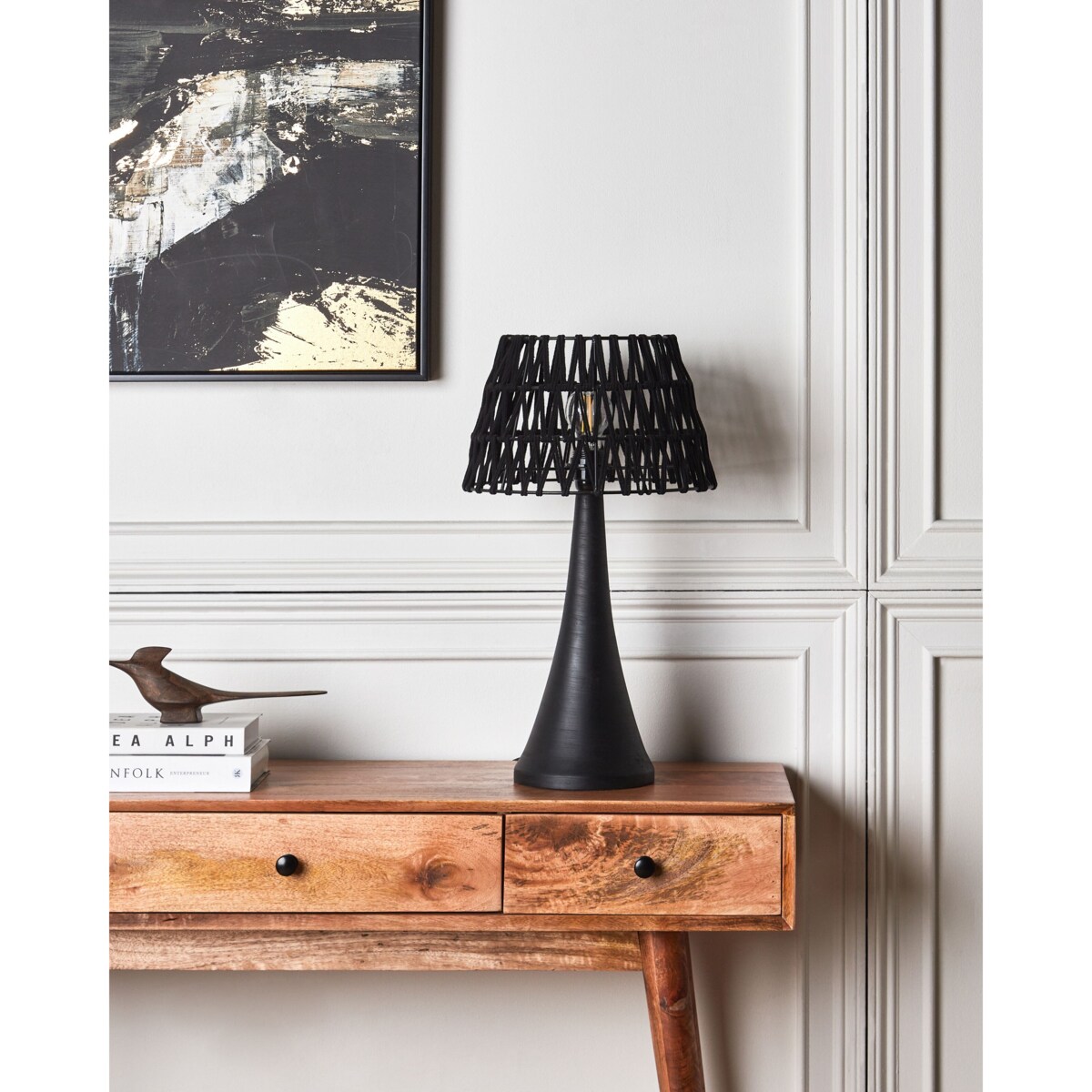 Lampa stołowa drewno mango czarna PELLEJAS