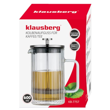 Zaparzacz do kawy herbaty szklany 600ml French Press srebrny KLAUSBERG