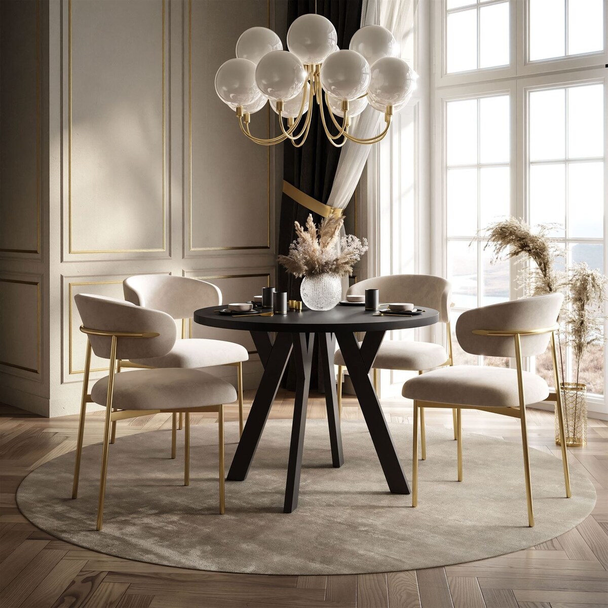 Okrągły stół rozkładany VOLTA MATT, nogi czarne, blat czarny