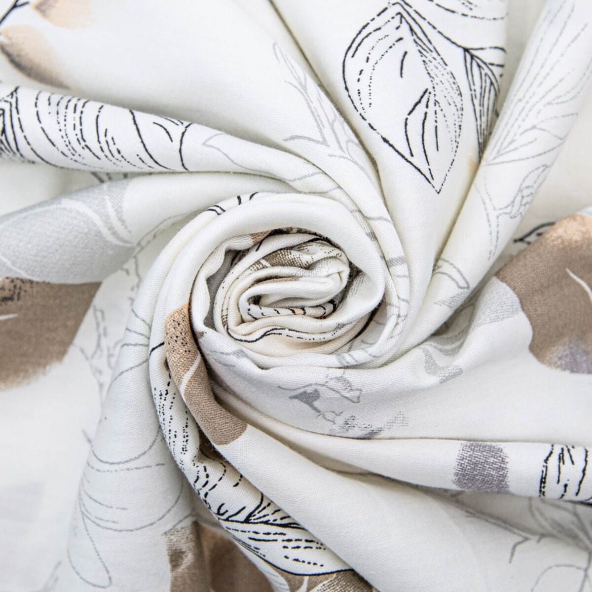 Pościel satyna bawełniana 180x200 Satynlove biała w brązowe liście