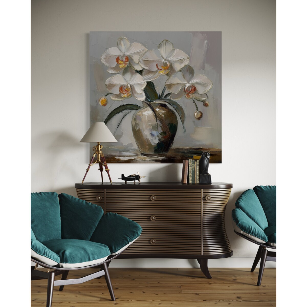 Nowoczesny obraz na płótnie do salonu jadalni Martwa natura Wazon z Białymi Kwiatami 60x60