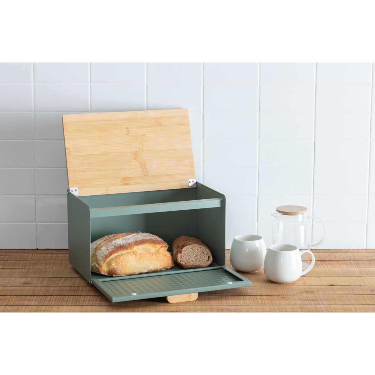 Metalowy chlebak SENSIA z bambusową pokrywą