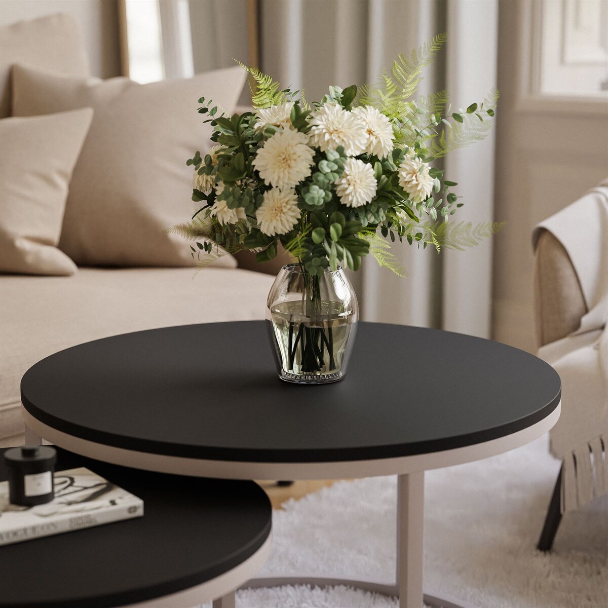 Okrągłe stoliki kawowe CIRI 2w1 kaszmir czarny mat