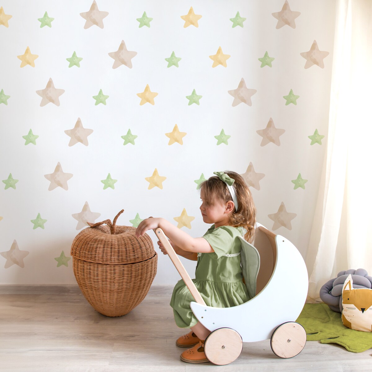 Naklejki Ścienne Do Pokoju Dziecięcego Akwarelowe GWIAZDY Styl Boho ZESTAW 60x30cm