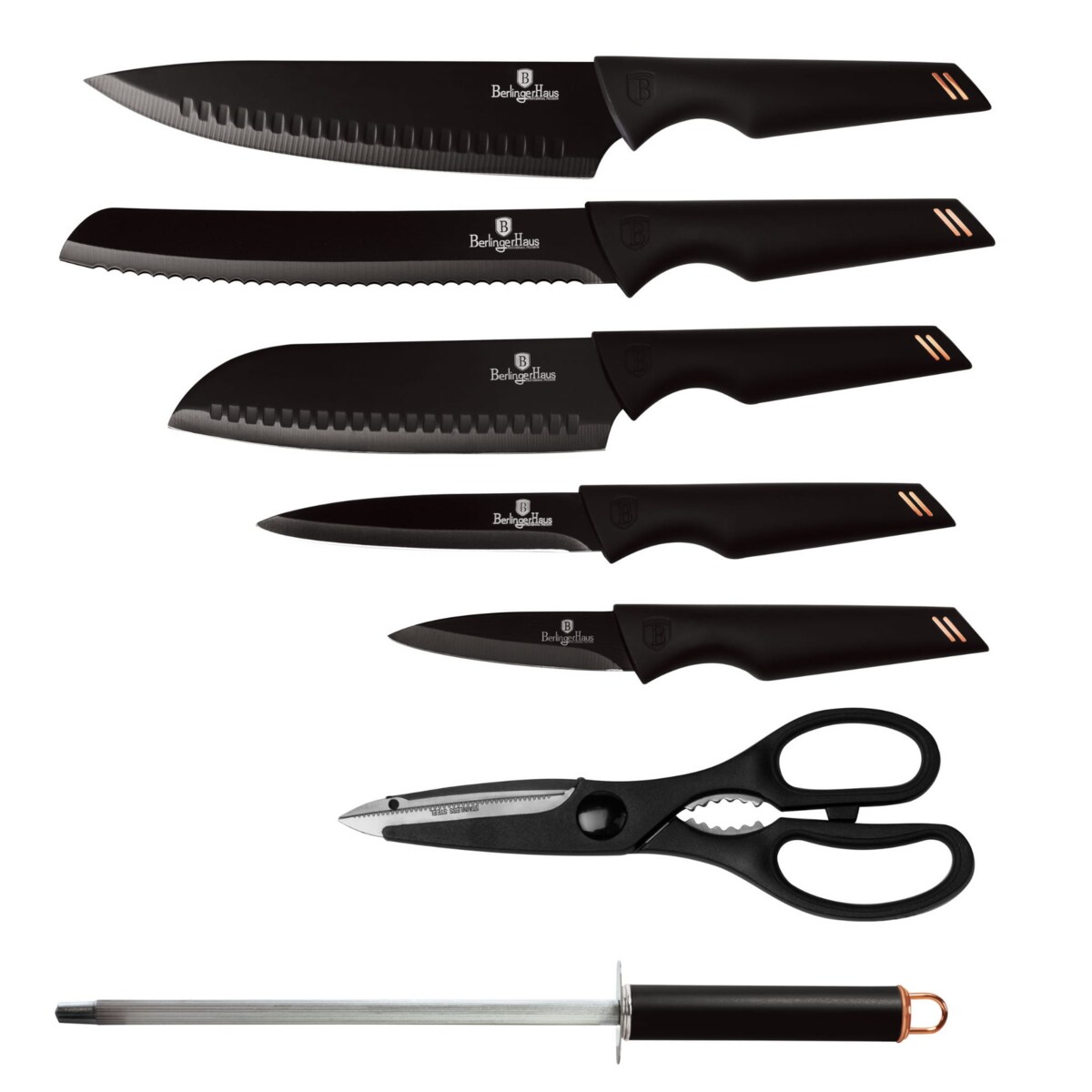 Zestaw noży 8 elementów komplet noże BERLINGER HAUS Black Rosegold