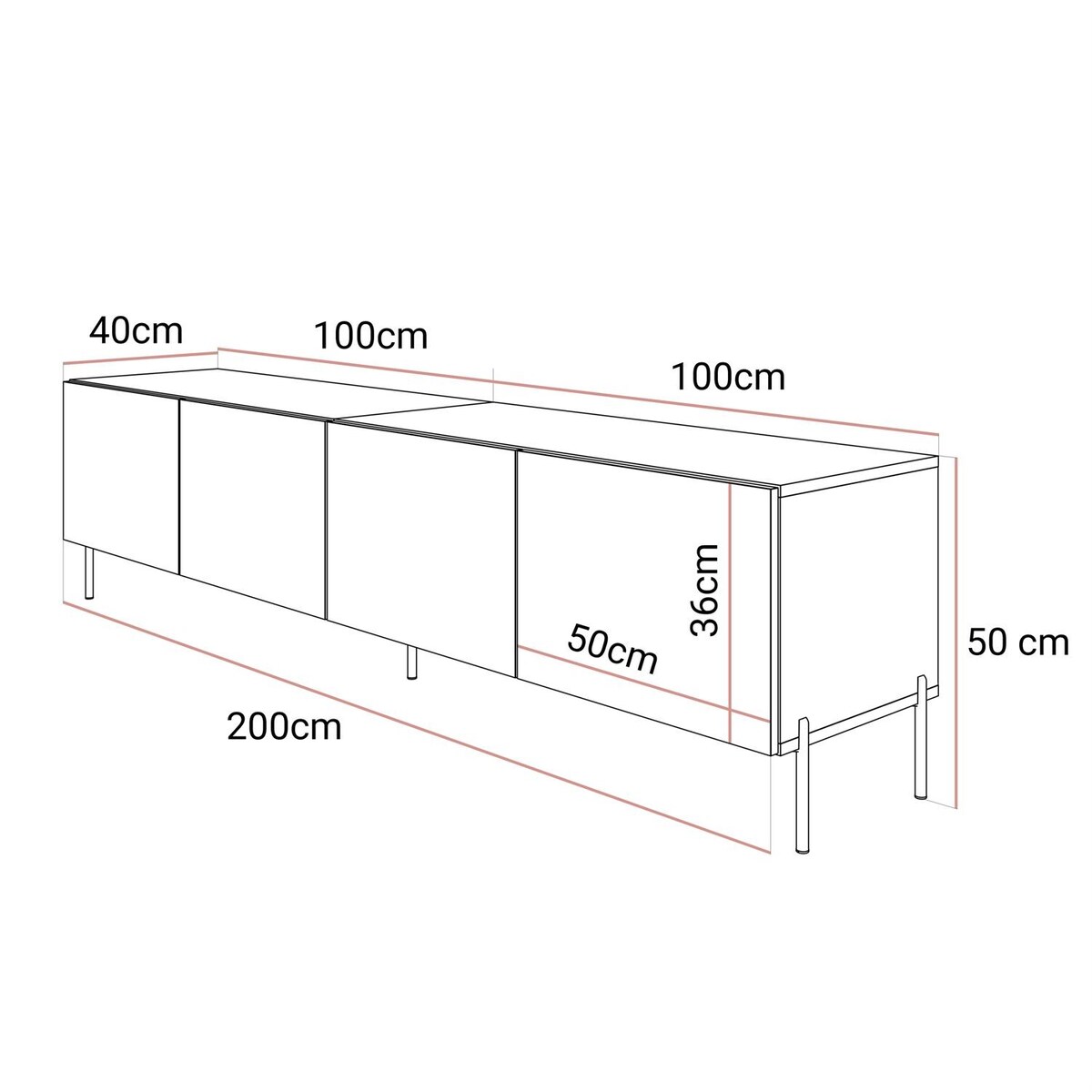 Szafka RTV COLGANTE 200 kaszmir wysoki połysk, oświetlenie LED, nóżki proste złote