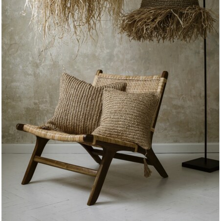 Fotel wypoczynkowy z tekowego drewna i rattanu JEDA
