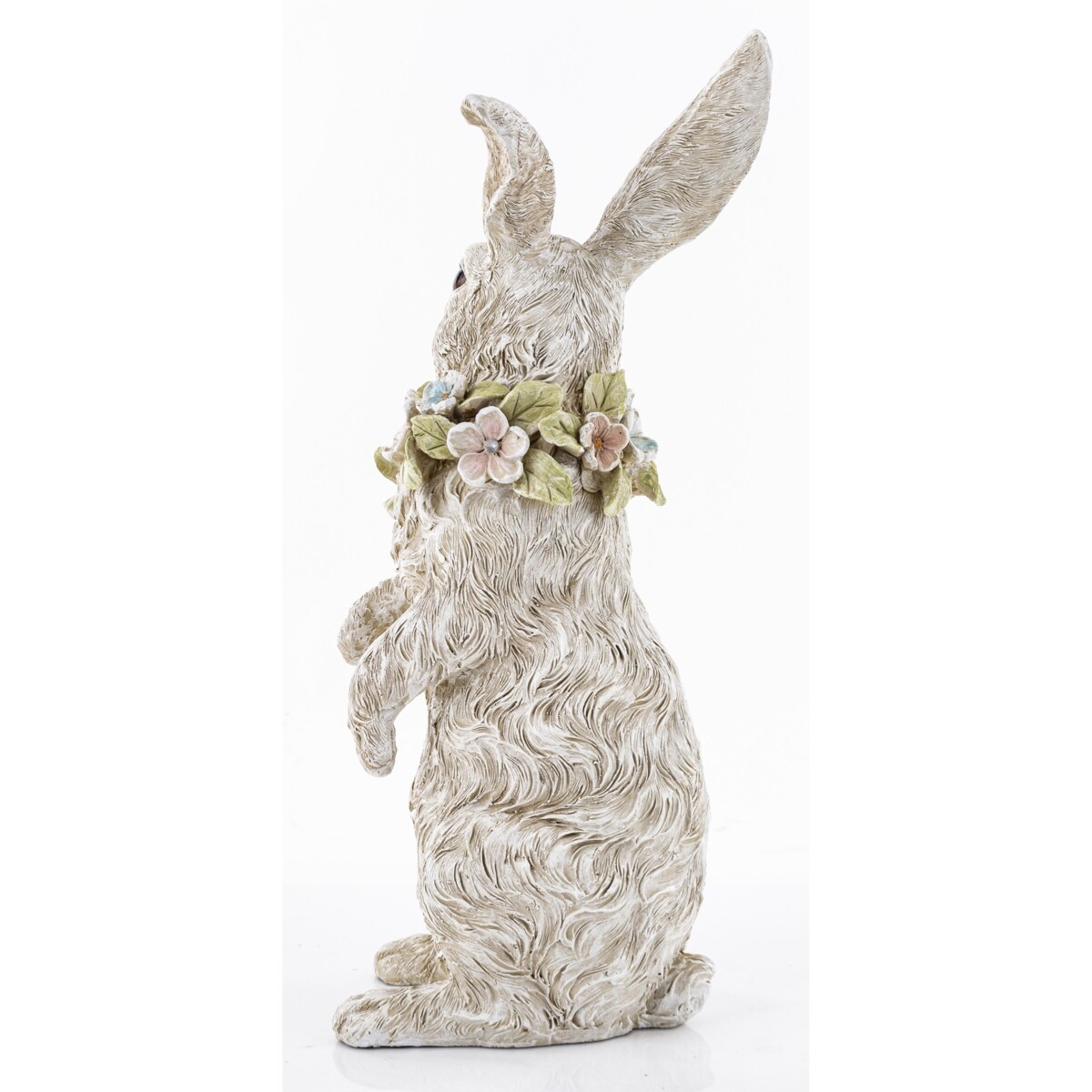 Dekoracja - królik 29x13x15 cm PELUCHE z wieńcem kwiatów na szyi