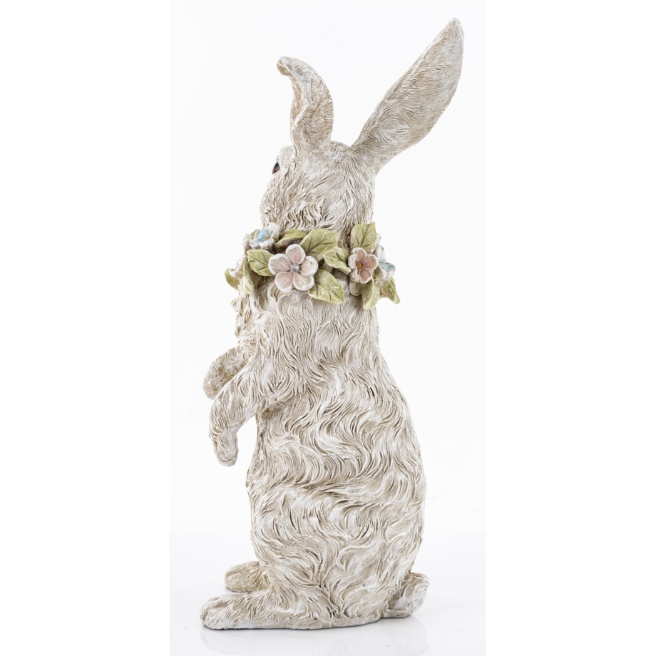 Dekoracja - królik 29x13x15 cm PELUCHE z wieńcem kwiatów na szyi