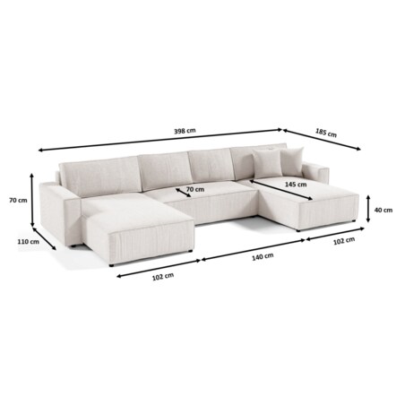 Narożnik MILLE U z funkcją spania, sztruks, Kolor:POSO 100