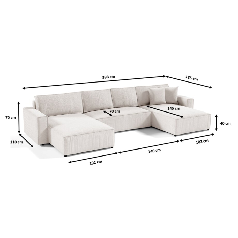 Narożnik MILLE U z funkcją spania, sztruks, Kolor:POSO 100