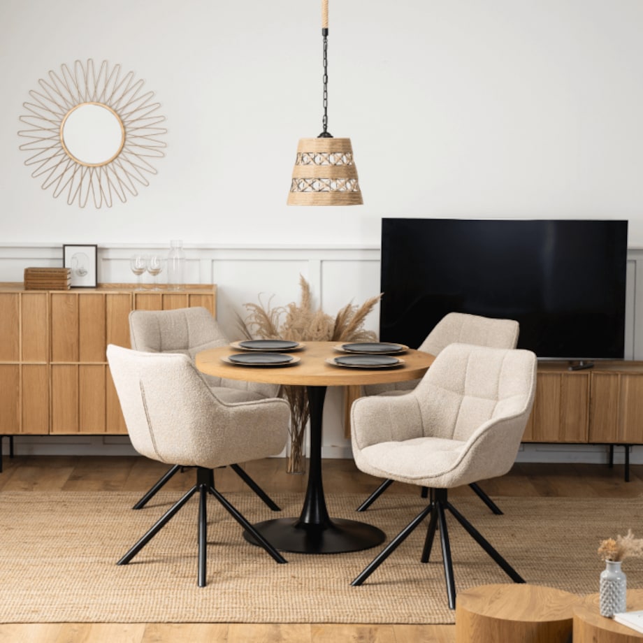 Krzesło Tapicerowane Obrotowe PEONY Kubełkowe Beżowe Salonu