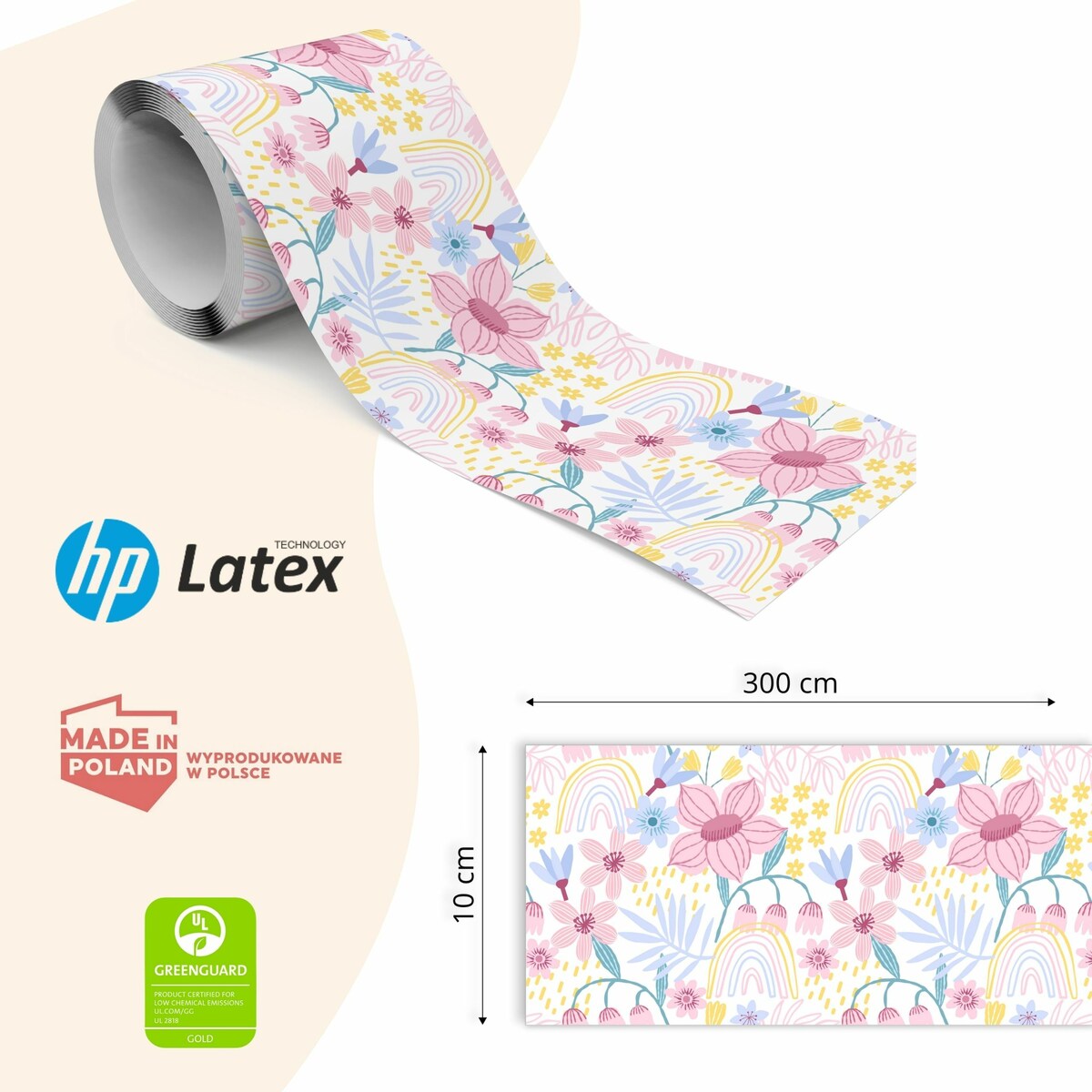 Pasek Dekoracyjny Do Tapet Dla Dzieci Różowe KWIATY Tulipany Liście Tęcze