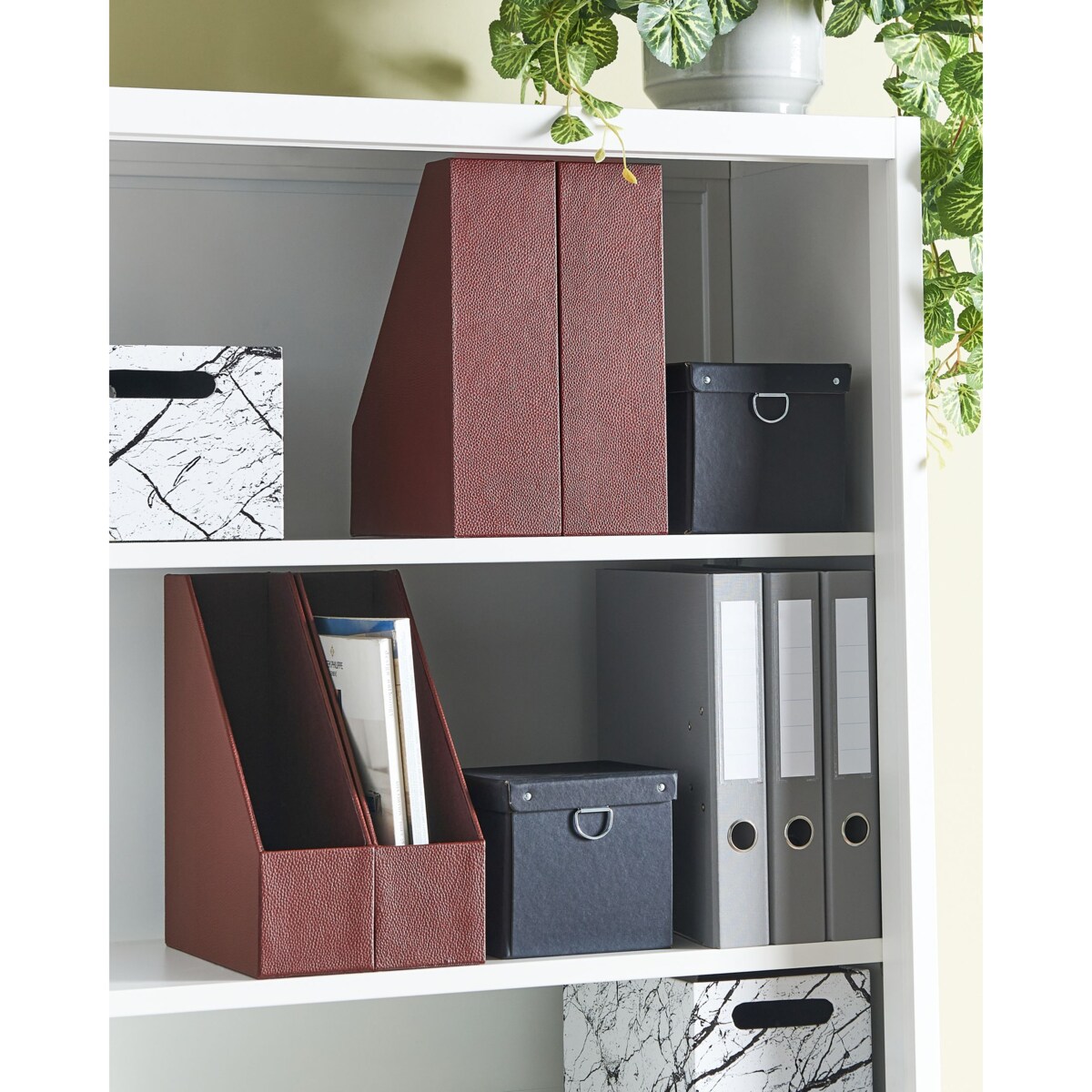 Zestaw 4 pojemników na dokumenty ekoskóra czerwony SUMER