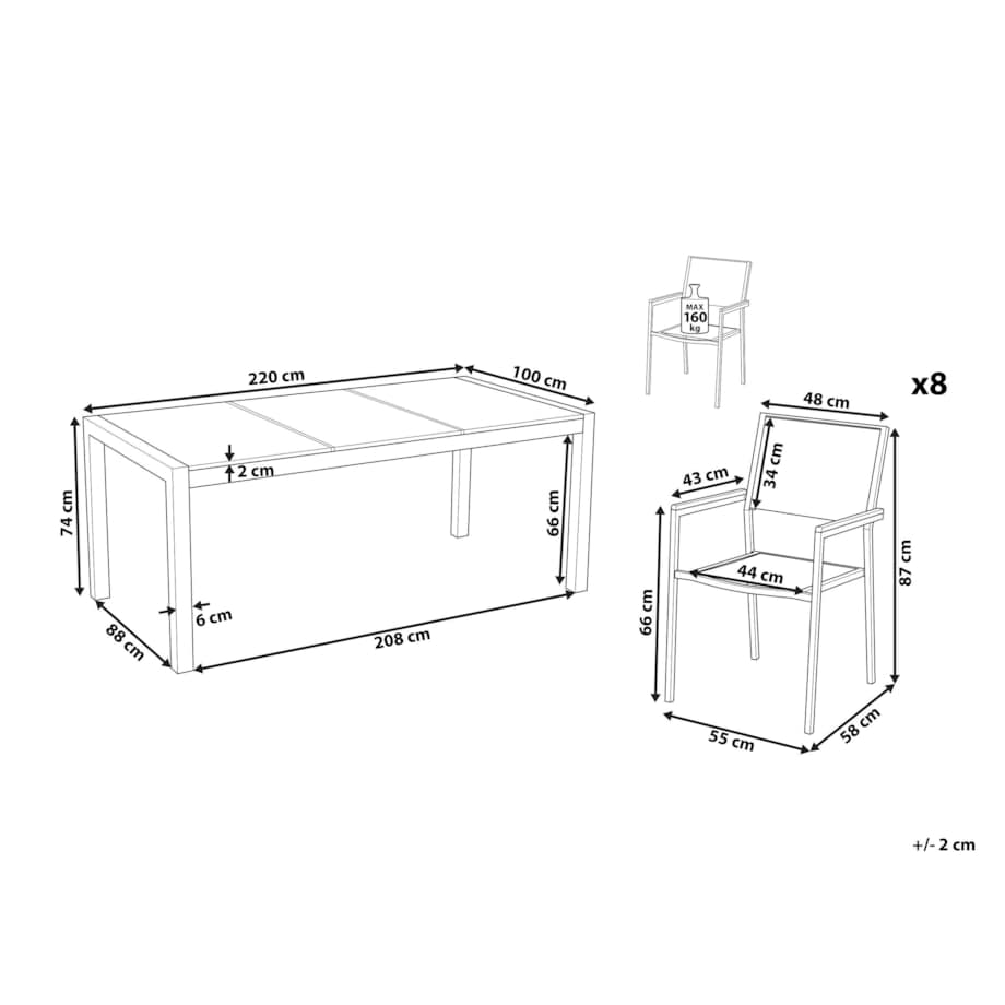 Zestaw ogrodowy dla 8 osób GROSSETO Szkło tłuczone Przezroczysty/ biały