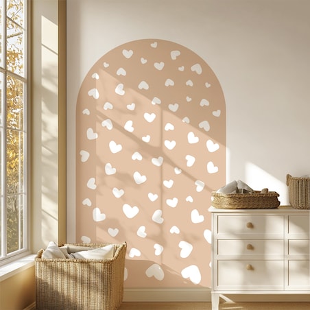 Naklejka na ścianę łuk beżowy - serca XL