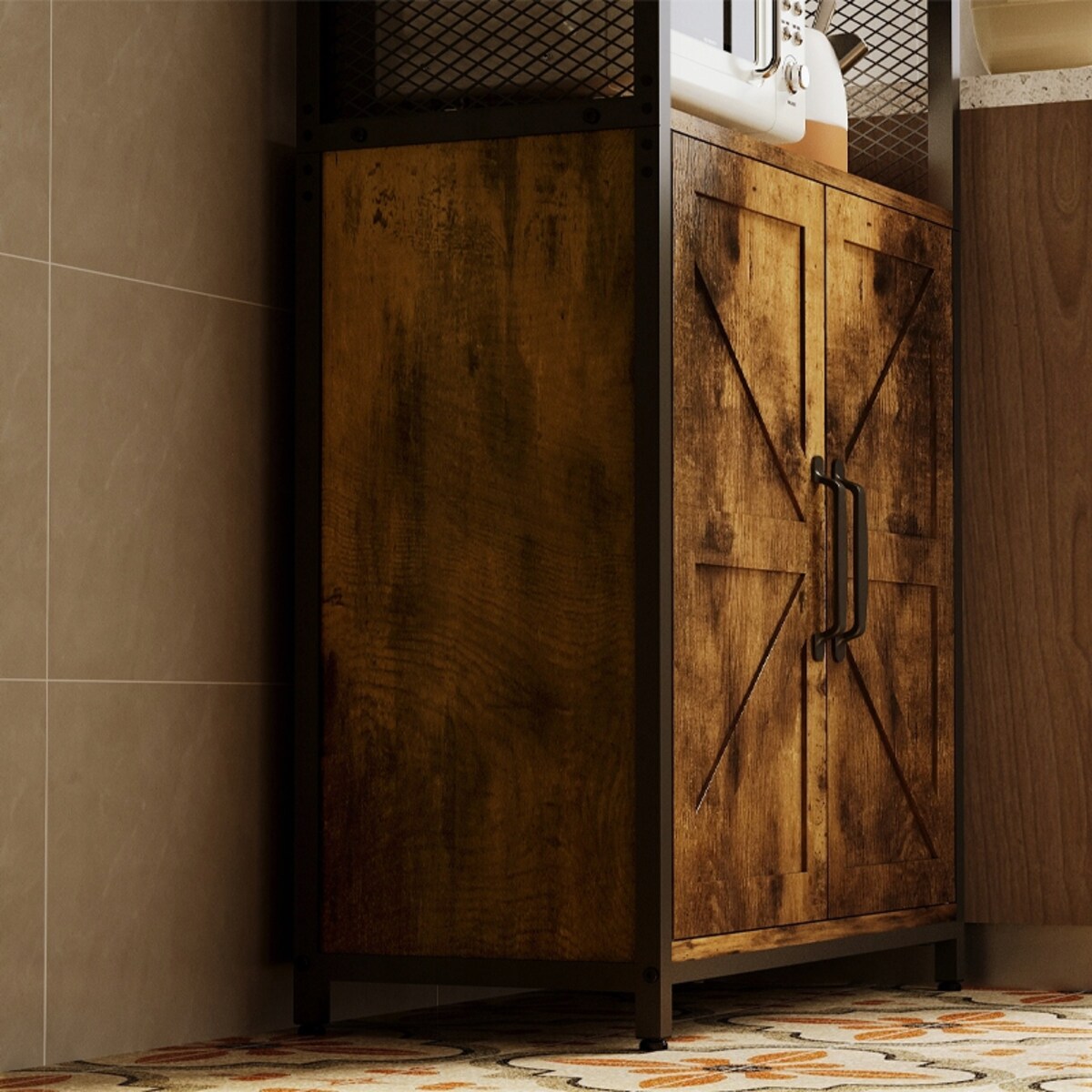 Wysoki kredens 151 cm rustykalny brąz loft komoda regał industrialny z 2 drzwiami