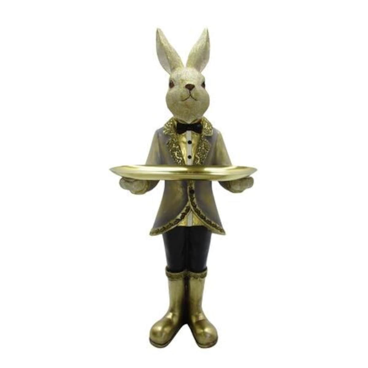 Dekoracja - ceramiczny stojący królik z tacą 45x17,5x15,5 cm TUHTO-3 w złotych butach
