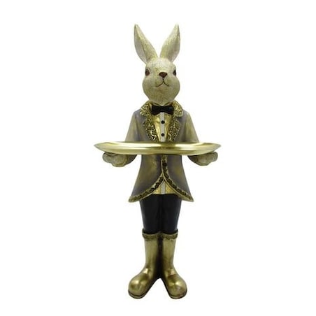 Dekoracja - ceramiczny stojący królik z tacą 45x17,5x15,5 cm TUHTO-3 w złotych butach