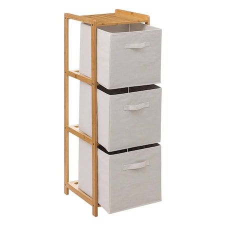 Wysoki regał bambusowy TIDY z 3 materiałowymi koszami, wys. 109,5 cm