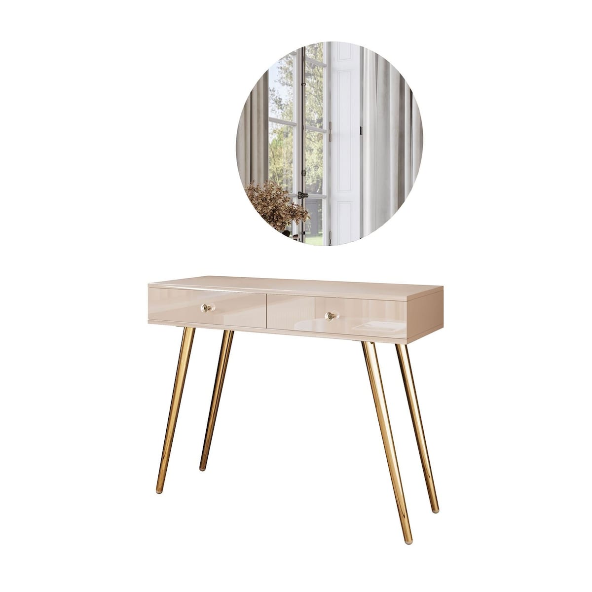 Toaletka SIENNA GLAMOUR KASZMIR z lustrem LED, uchwyt biały kryształ