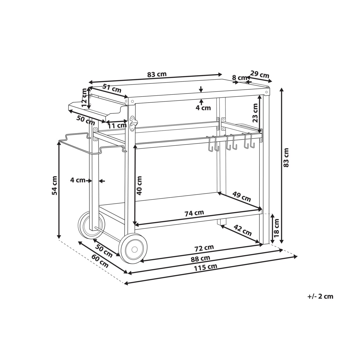 Wózek kuchenny ogrodowy metalowy czarny SPIAZZI