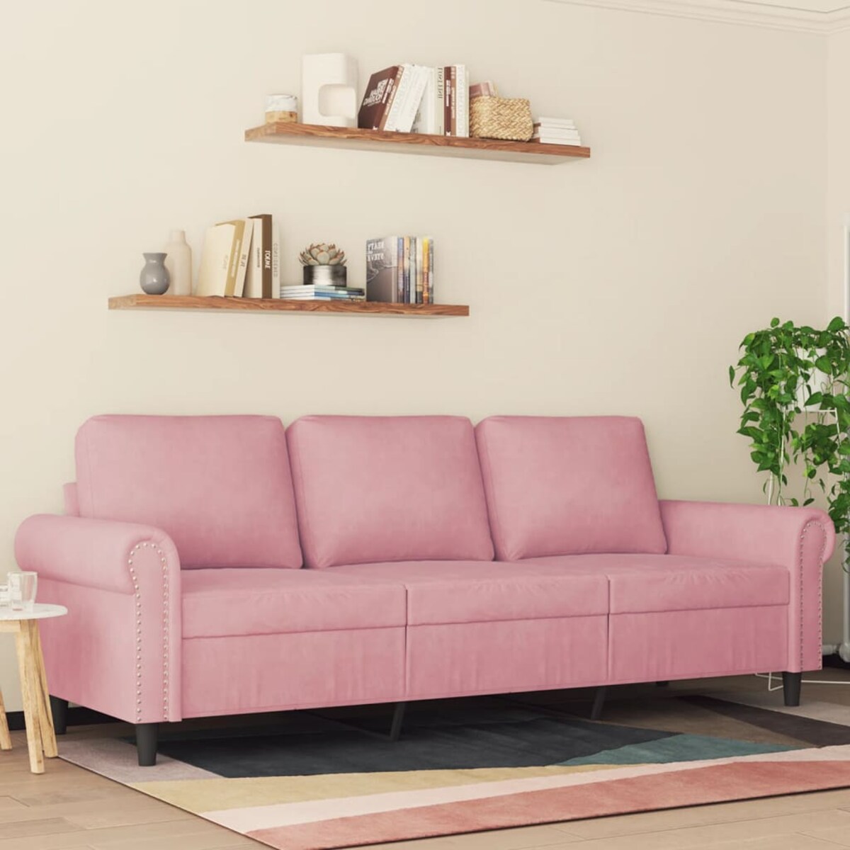 vidaXL Sofa 3-osobowa, różowa, 180 cm, obita aksamitem