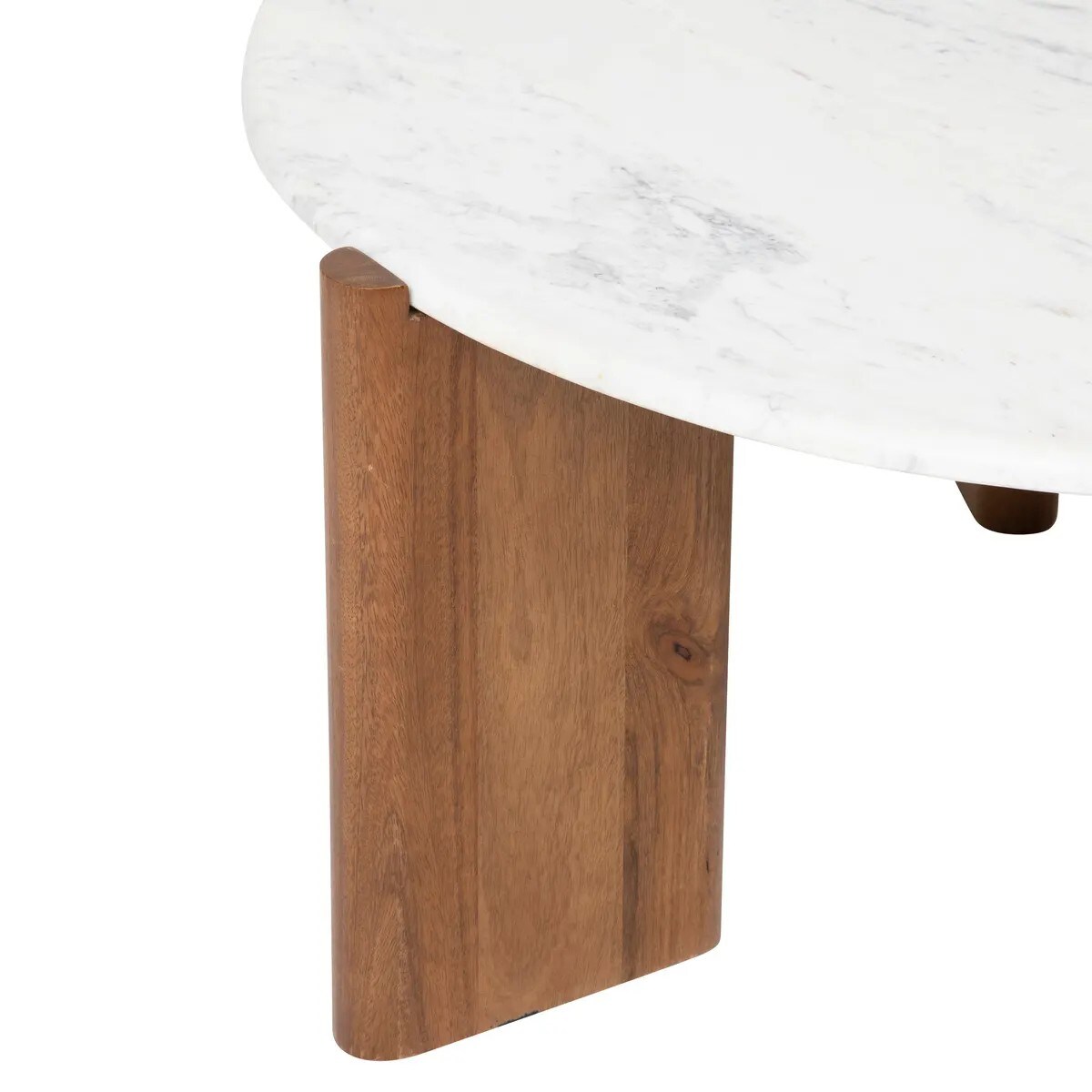 Stolik kawowy z drewna mango i białego marmuru Nanda Ø91,5 cm