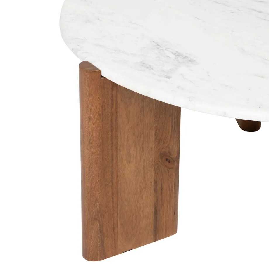 Stolik kawowy z drewna mango i białego marmuru Nanda Ø91,5 cm