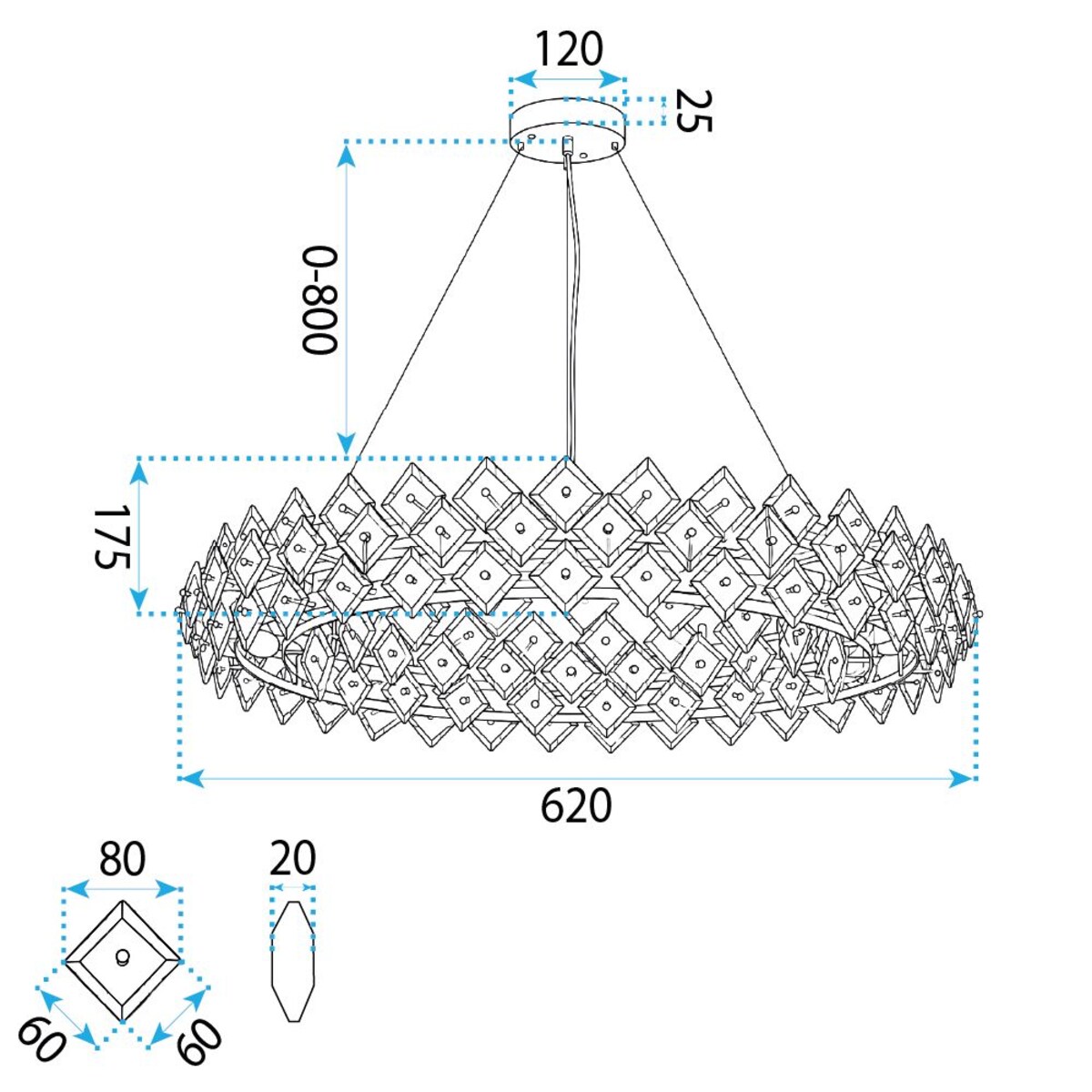 Lampa Sufitowa Wisząca Swe094-Cp 60Cm Złoty, Szkło, Metal