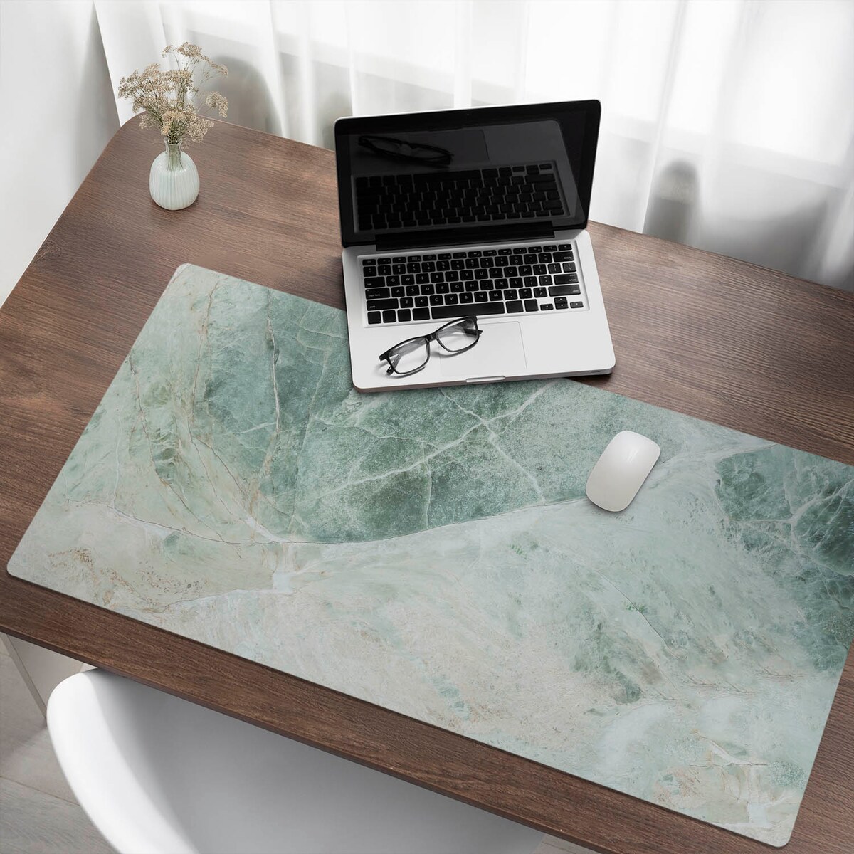 Zielona mata na biurko Marmurowy wzór natury, 120x60 cm