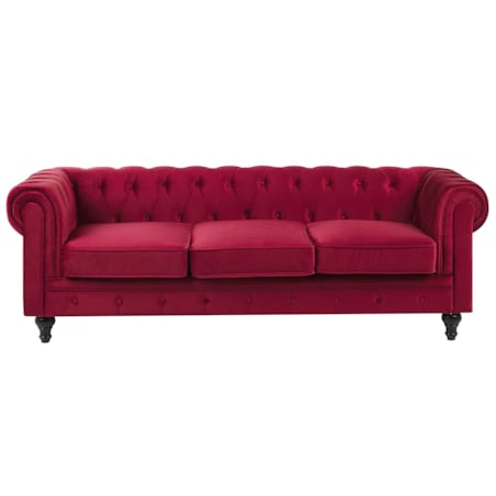 Komplet wypoczynkowy welurowy 4-osobowy czerwony CHESTERFIELD