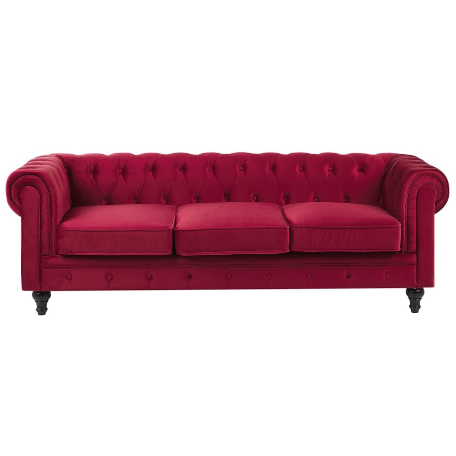 Komplet wypoczynkowy welurowy 4-osobowy czerwony CHESTERFIELD