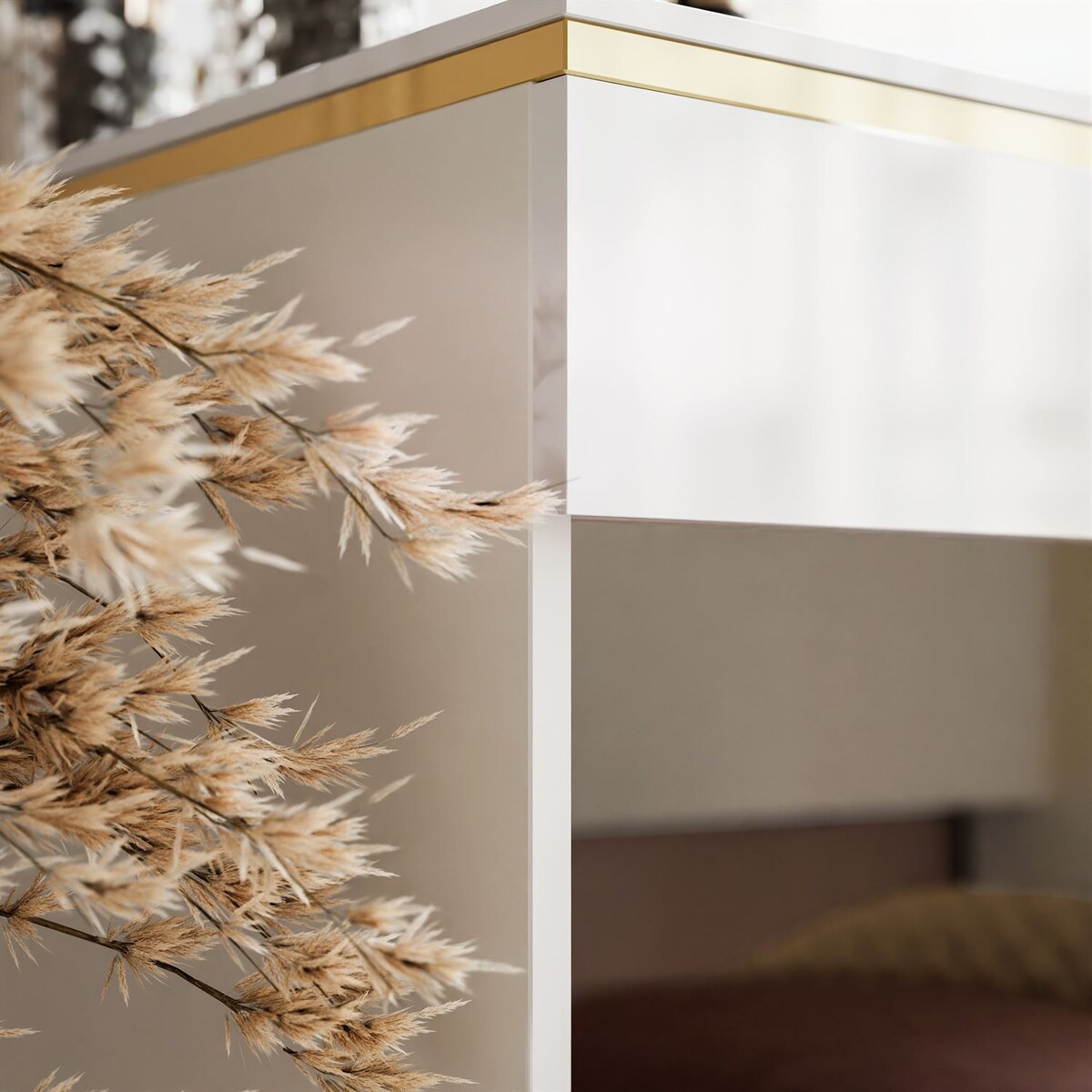 Toaletka AURORA II ELITE z lustrem i oświetleniem biały połysk